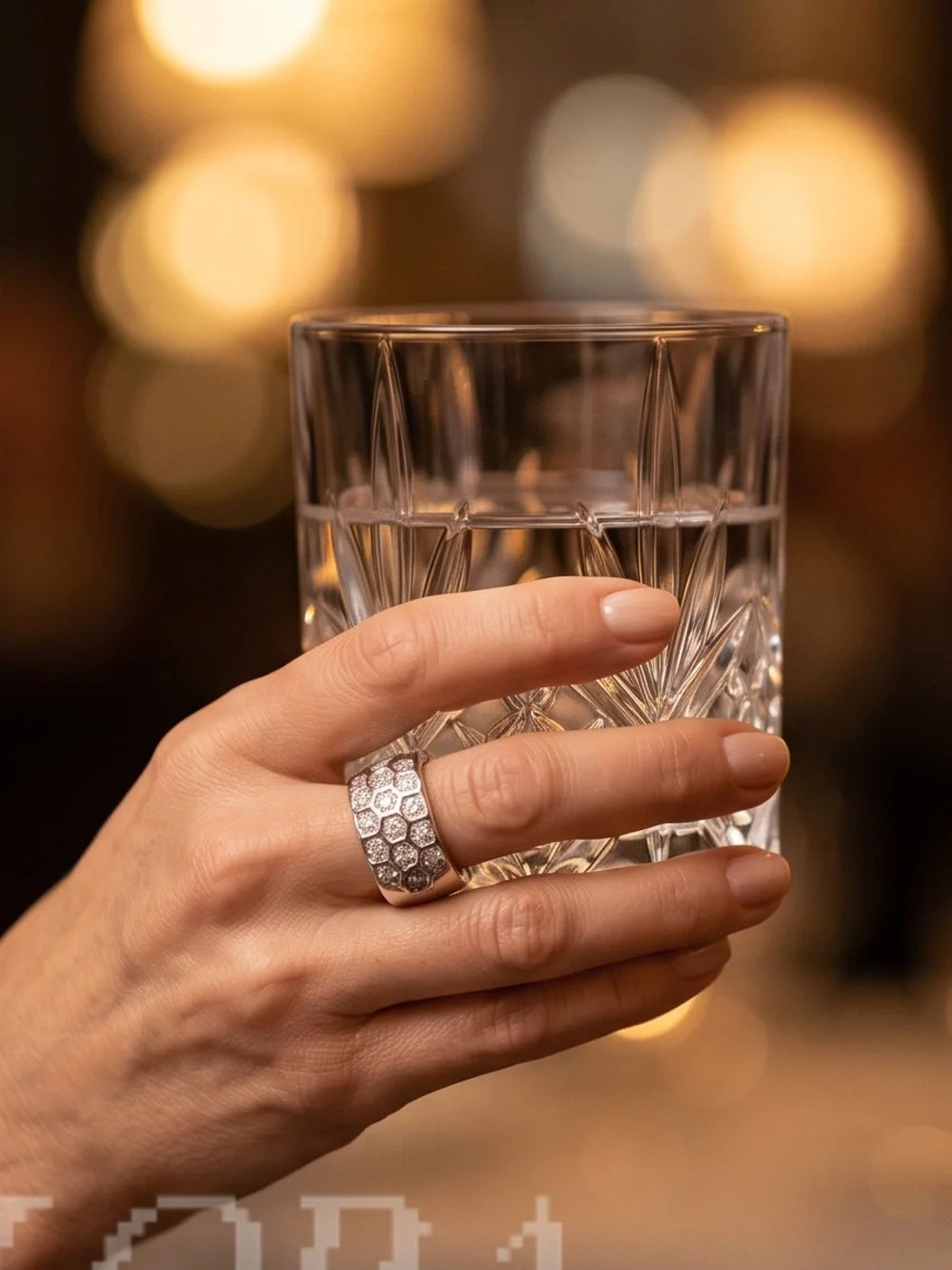 Hexagon Diamond Band Sterling Silver Ring - Silver